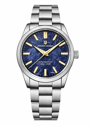 Чоловічий годинник pagani design pd-1734 silver-blue з сапфіровим склом та механізмом seiko vh31