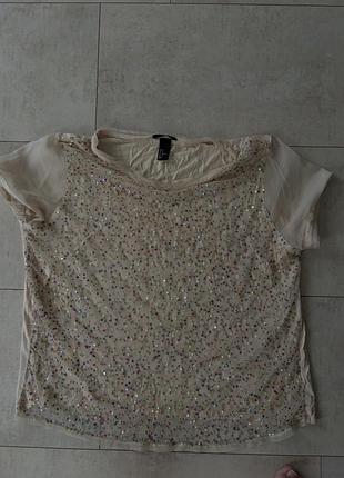 Футболка бежева з паєтками h&m