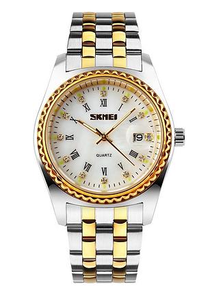 Чоловічий класичний годинник skmei 9098wt-b white men з металевим браслетом та датою