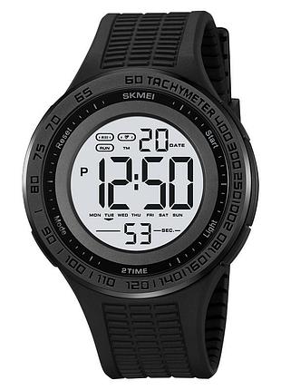 Мужские тактические часы skmei 2155bkwt black-white с электронным циферблатом и подсветкой