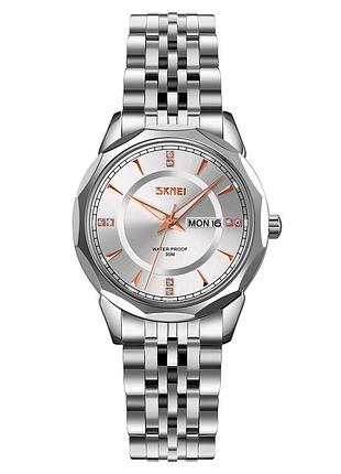 Жіночий класичний годинник skmei 9264sisi silver-silver зі сріблястим браслетом та календарем