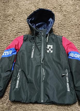 Куртка для підлітків off-white демісезонна чорна з червоними та синіми вставками