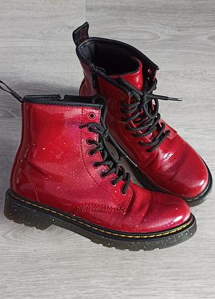 Червоні черевики dr martens 1460 glitter lace up