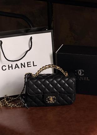 Женская сумка клатч chanel letter logo top handle flap wallet on chain через плечо черный шанель маленькая