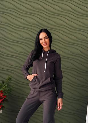 Спортивний костюм жіночий флісовий з худі та штанами графітовий