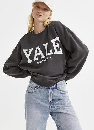 Светр жіночий h&m yale university на флісі сірий m-l