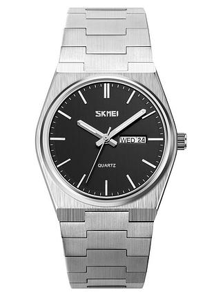 Мужские классические часы skmei 9288sibk silver-black с серебристым металлическим браслетом