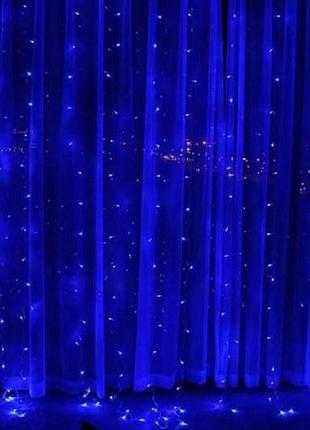 Світлодіодна гірлянда штора роса на дроті 3х2 м 200 led пульт + usb синій