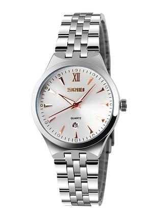 Женские классические часы skmei 9071rg-s rose gold lady с серебристым браслетом и датой