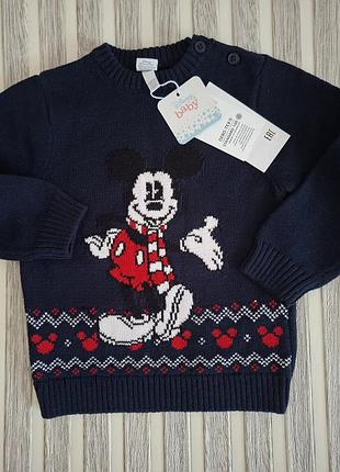 Новий дитячий в'язаний светр disney baby з міккі маусом (100% натуральна бавовна).