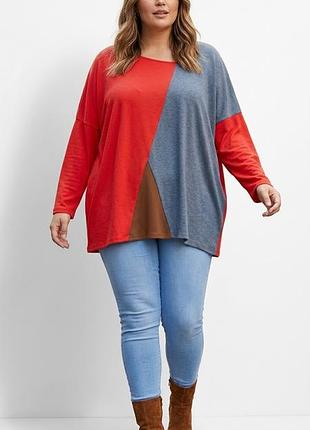 Стильная трикотажная туника в стиле color-block (plus size / оверсайз) лонгслив большой размер