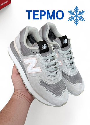 ❄️жіночі кросівки new balance 574 legacy сірі з рожевим (термо)❄️