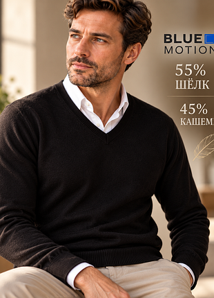 Мужской пуловер blue motion, 55% шёлк 45% кашемир, v-вырез, р. 46