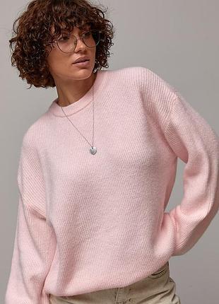 Вязаный женский джемпер oversize с круглой горловиной мод 9098