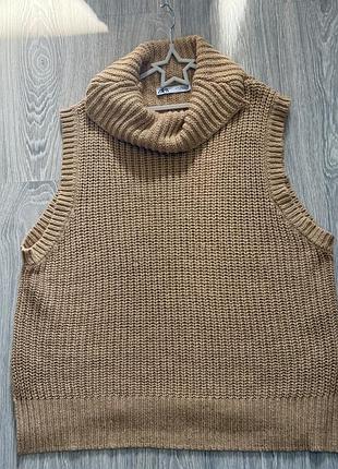 Жилетка женская вязаная оверсайз zara / жилет жіночий оверсайз вʼязаний з високим коміром