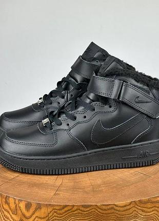 Зимові чоловічі кросівки nike air force 1 high winter fur black найк форс чорного кольору хутро