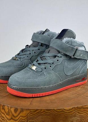 Зимові чоловічі кросівки nike air force 1 high winter fur grey найк форс сірого кольору хутро