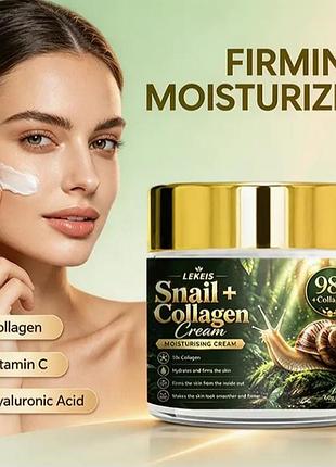 Крем для обличчя lekas snail + collagen cream зволожуючий, для підтягування шкіри😍😍😍