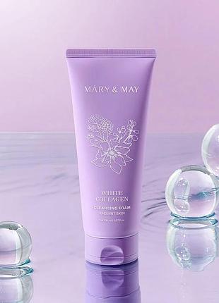 Mary&amp;may white collagen cleansing foam очисна пінка з колагеном і ніацинамідом