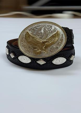 Montana silversmiths + nocona мужской кожаный черный ремень с коллекционной серебряной пряжкой орлом оригинал