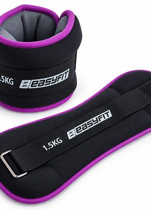 Обважнювачі для ніг та рук easyfit ef-1015-v, 2×1,5 кг, фіолетові (2 шт.), сталева гранула - для фітнесу, бігу та аеробіки