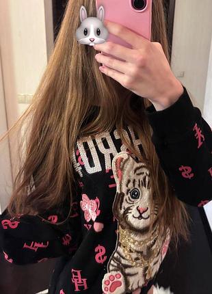 Світшот жіночий ed hardy чорний з принтом тигра