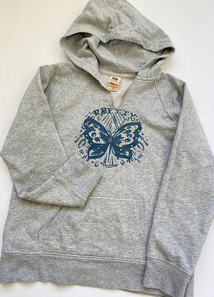 Y2k худи с бабочкой серое faded glory гранж / женская оверсайз толстовка реглан xxs xs s кофта с капюшоном карман кенгуру винтаж