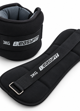 Обважнювачі для ніг та рук easyfit ef-1030-bk, 2×3 кг, чорні (2 шт.), сталева гранула - для фітнесу, бігу та аеробіки