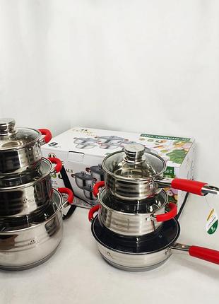 Набор кухонной посуды из нержавеющей стали t.k.line тк000272 с многослойным дном комплект посуды 12шт nx-42