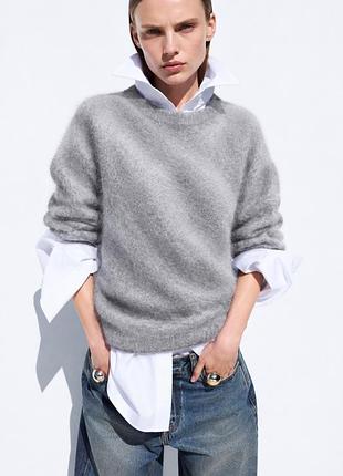 Джемпер жіночий h&m premium оверсайз з мохеру, сірий