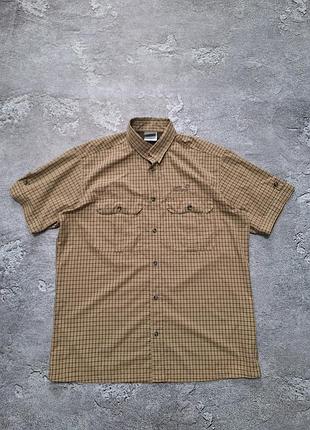 Y2k сорочка jack wolfskin short sleeve travel shirt (бежева в клітинку / короткий рукав)