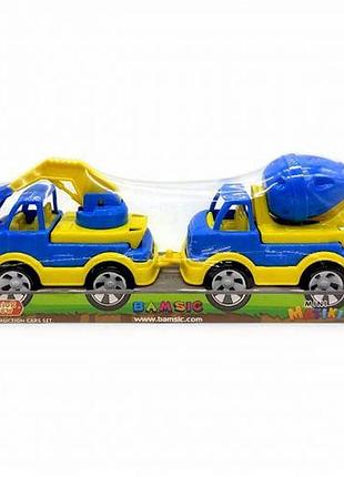 Набор пластиковых машинок "mini matiki" (бетономешалка, экскаватор) желтый