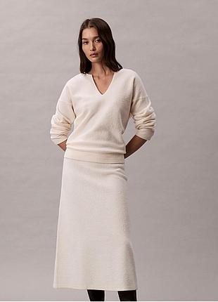 Тепла трикотажна спідниця міді zara з вовною (колір екрю / молочний),