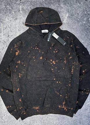 Чоловіче худі stone island off-dye чорне з капюшоном