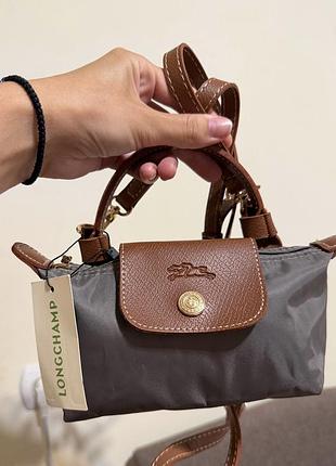 Сумка жіноча longchamp сіра з коричневим