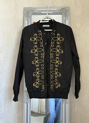 Вітровка бомбер чоловіча saint laurent чорна з вишивкою