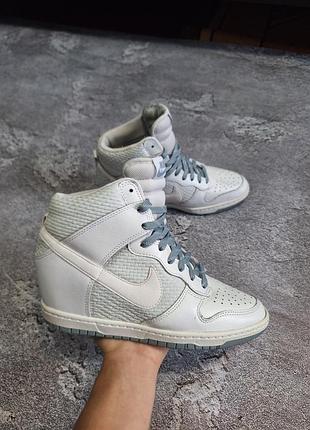 Кросівки nike dunk sky hi (wedge / на танкетці / світло-сірі шкіряні / y2k archive streetwear)