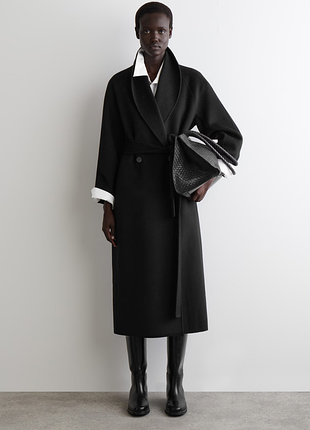 Пальто женское cos belted double-faced wool long coat / l