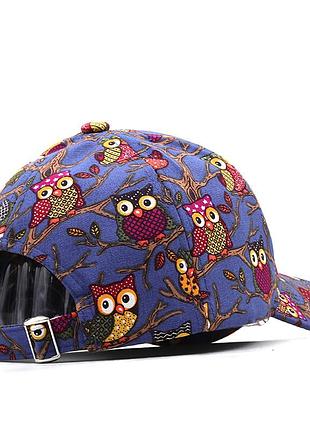 Яркая бейсболка с совыми синяя one size 3