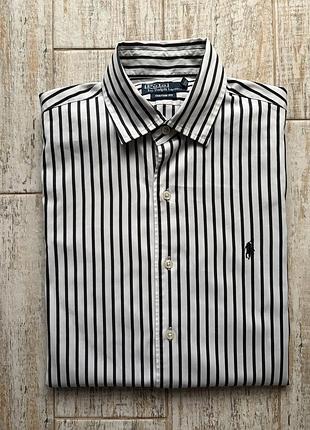 Чоловіча чорно-біла бавовняна сорочка у смужку polo by ralph lauren custom fit m (48-50)