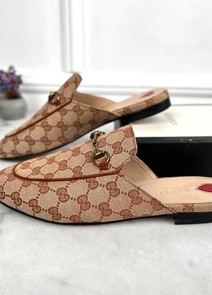 Gucci princetown horsebit mule gg canvas женские мюли шлепанцы оригинал 39 eur