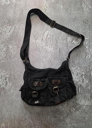 Текстильна сумка через плече canvas crossbody messenger bag / vintage military cargo bag (opium / y2k / archive / sk8 / gorpcore)