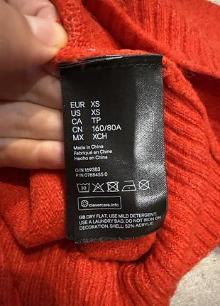 Джемпер, светр h&m xs червоний 7