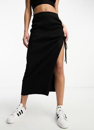 Спідниця міді рубчик з розрізом pull& bear p s 7