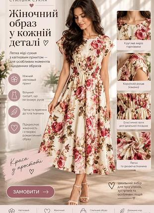 Сукня міді жіноча квітковий принт