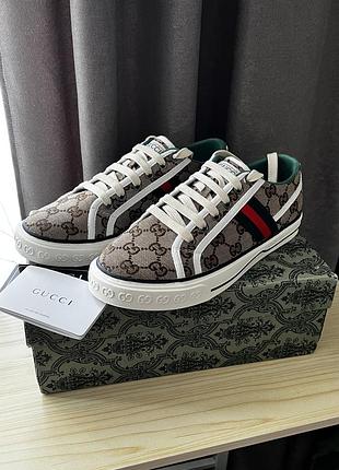 Кеди gucci gg monogram бежево-коричневі