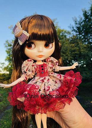 Одяг для ляльок блайз, сукня з трояндами. плаття для ляльок blythe