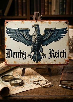 Металлическая винтажная табличка немецкий орел deutsches reich германия геральдика декор 14х20 см