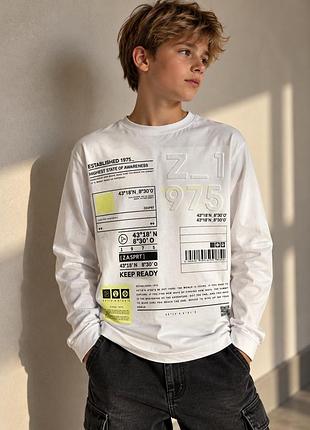 Zara лонгслів білий для хлопчика 11-12 років 152 см, 100% бавовна