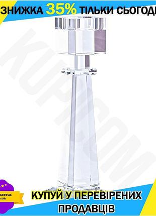 Ku свічник високий скляний universal fit 22,5 см прозорий для довгої свічки настільний камінний декор uni2l_k